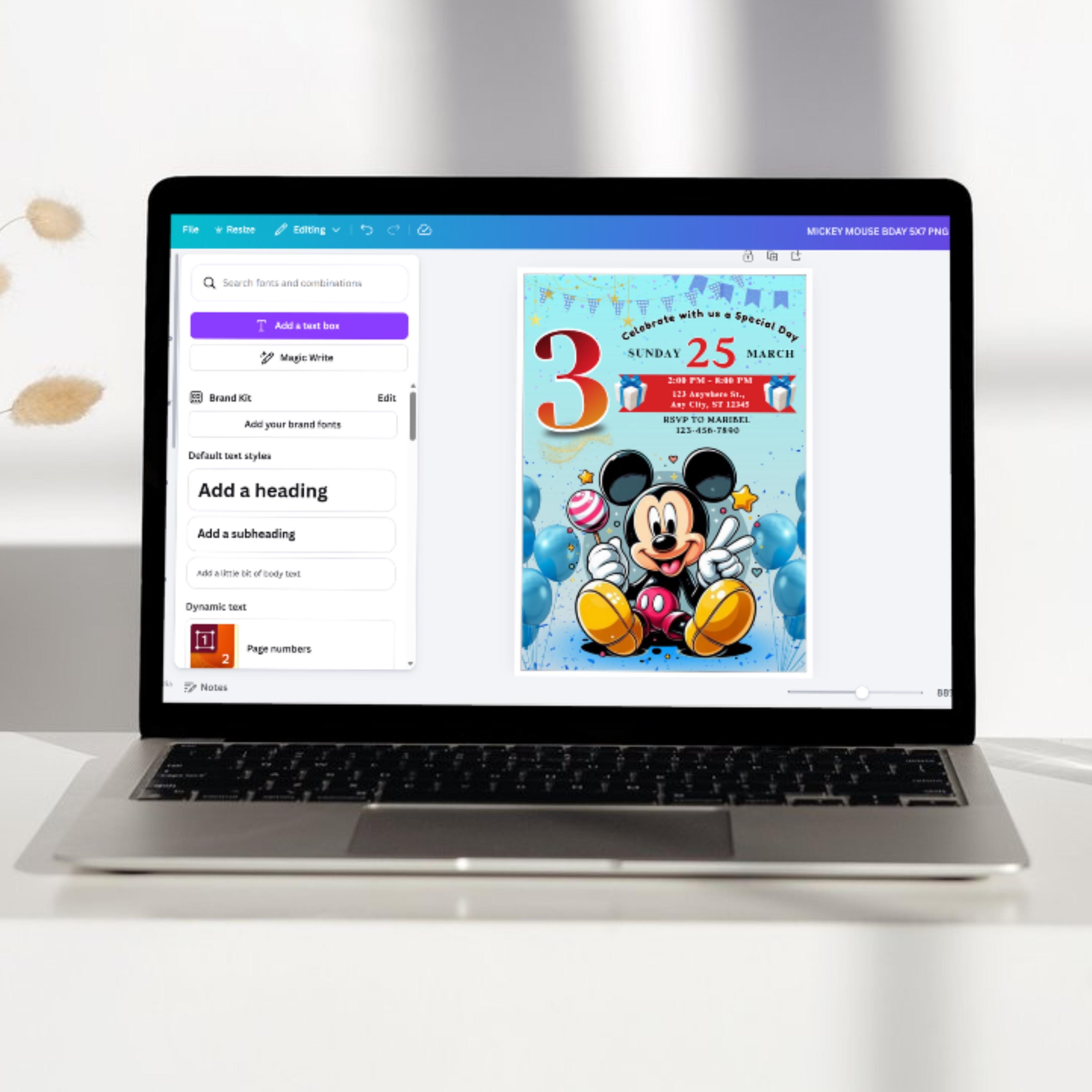 Mickey Mouse Blue Birthday Invitation | Editable Boy Invite | Canva ...