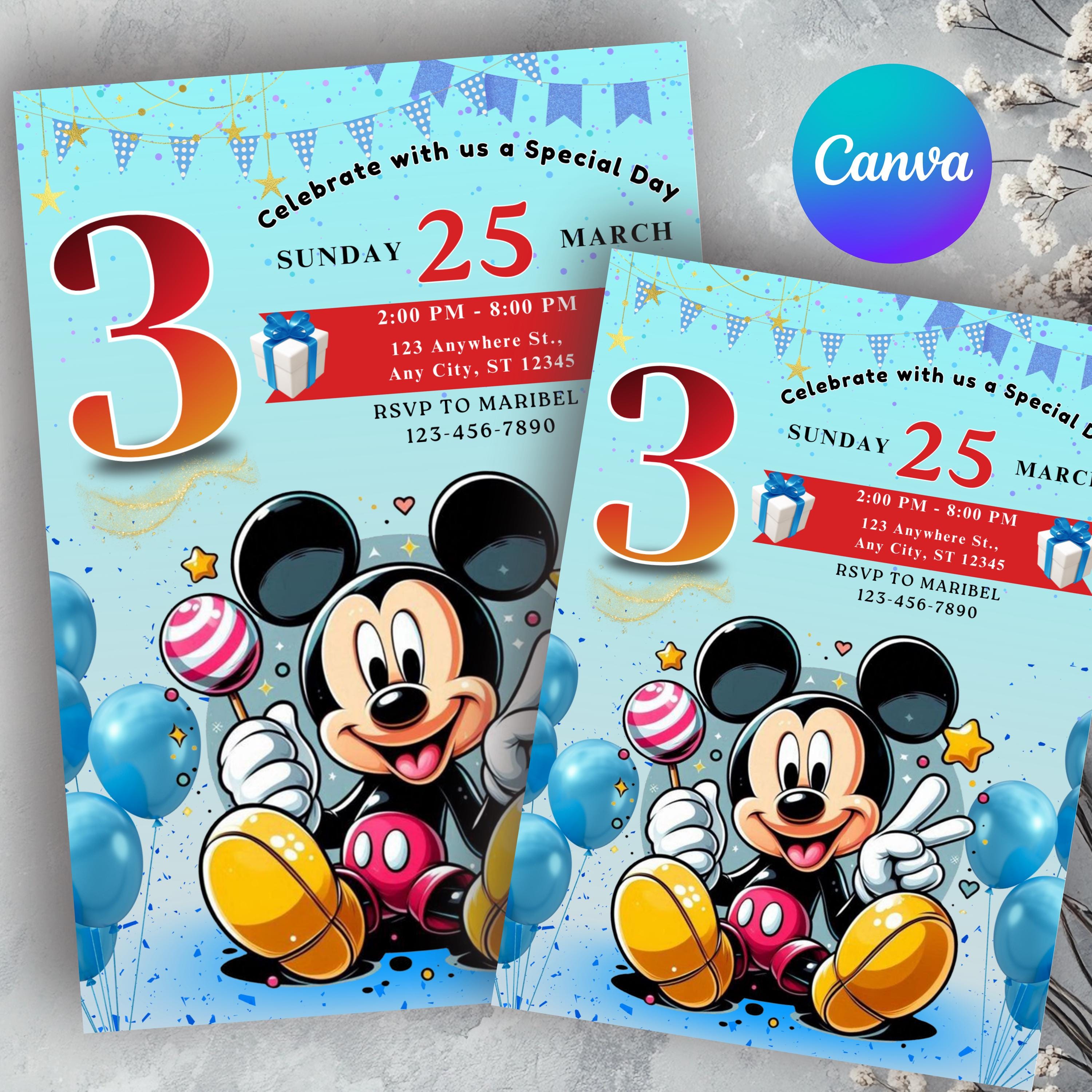 Mickey Mouse Blue Birthday Invitation | Editable Boy Invite | Canva ...