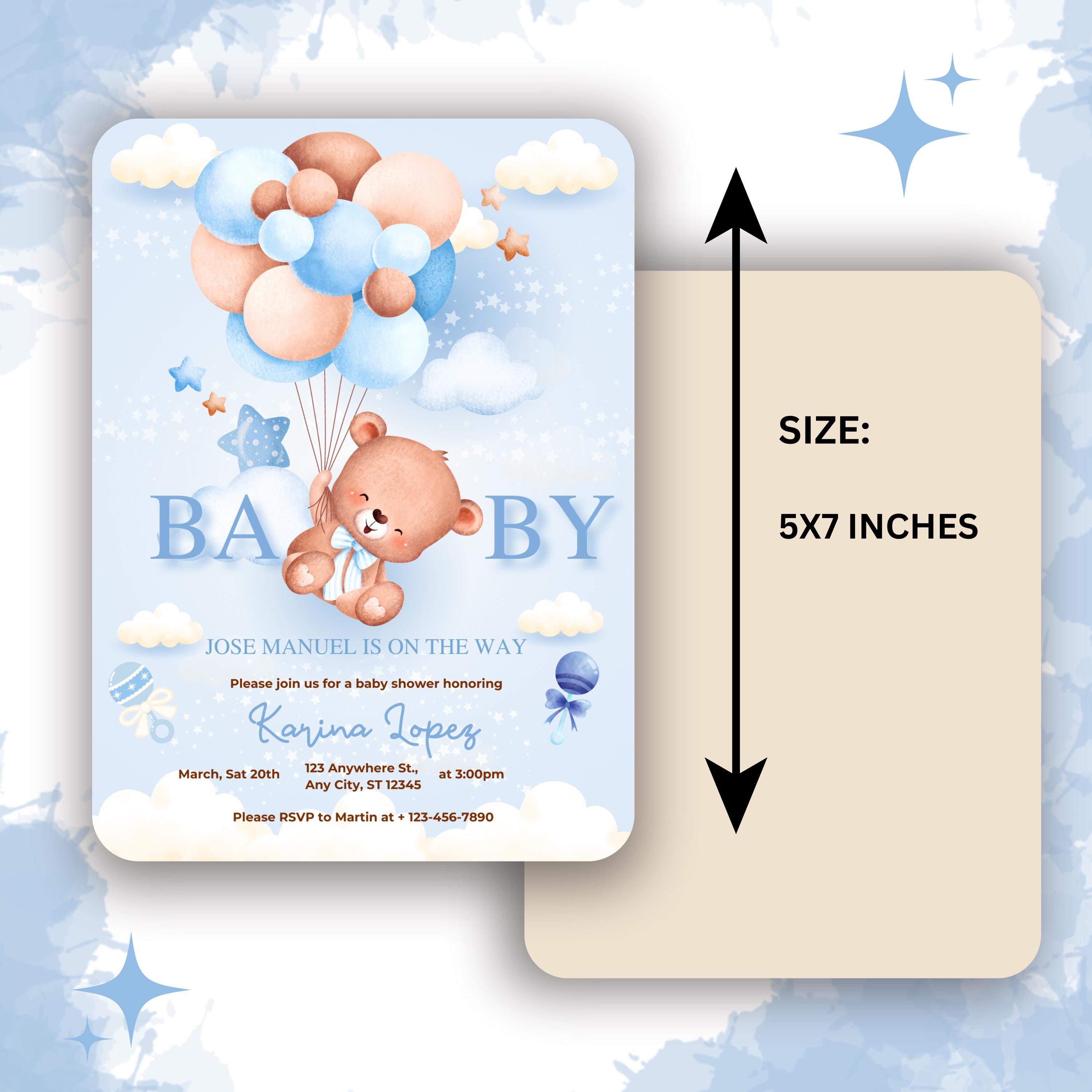 Blue Teddy Bear Baby Shower Invitation | Soft Clouds Digital Invite - Etsy