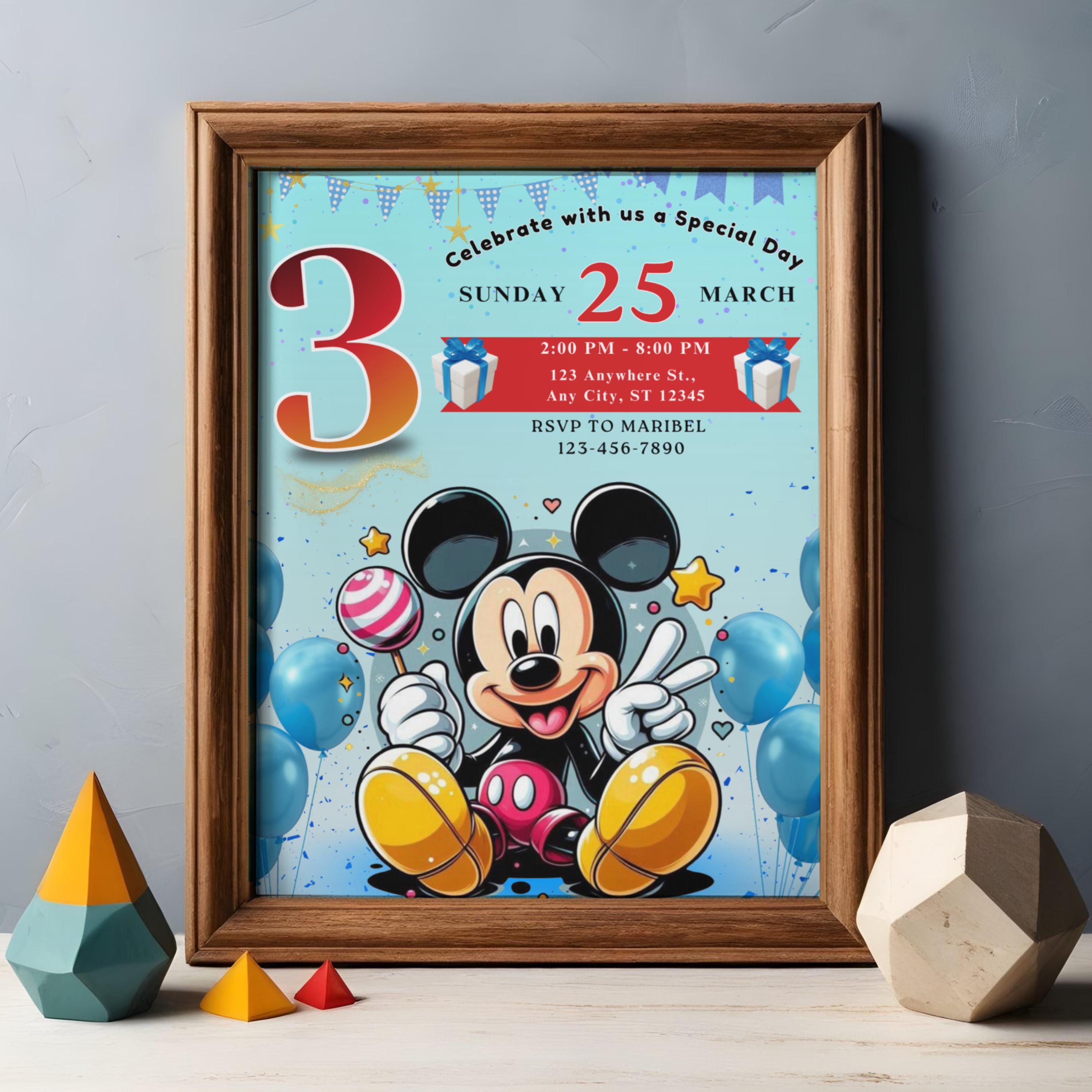Mickey Mouse Blue Birthday Invitation | Editable Boy Invite | Canva ...