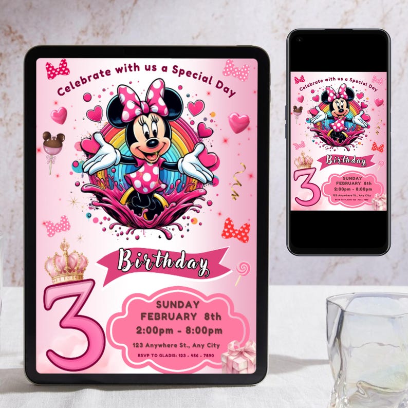 Minnie Mouse Birthday Invitation | Girls Party Digital Download | Pink ...