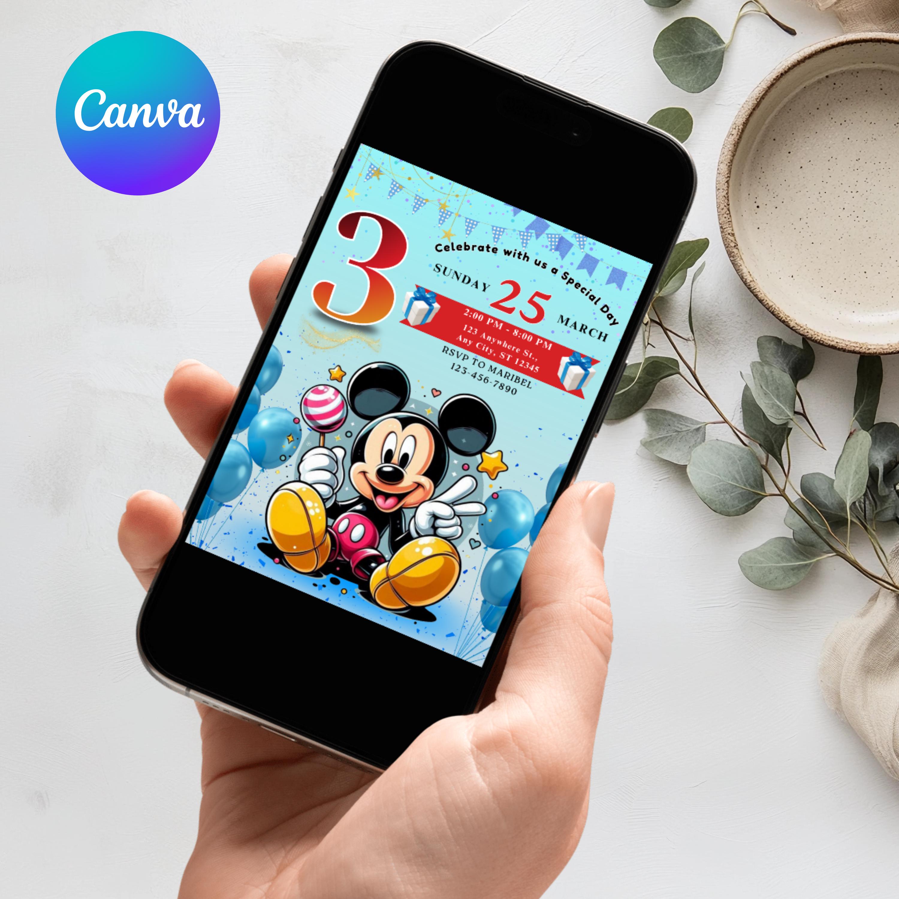 Mickey Mouse Blue Birthday Invitation | Editable Boy Invite | Canva ...