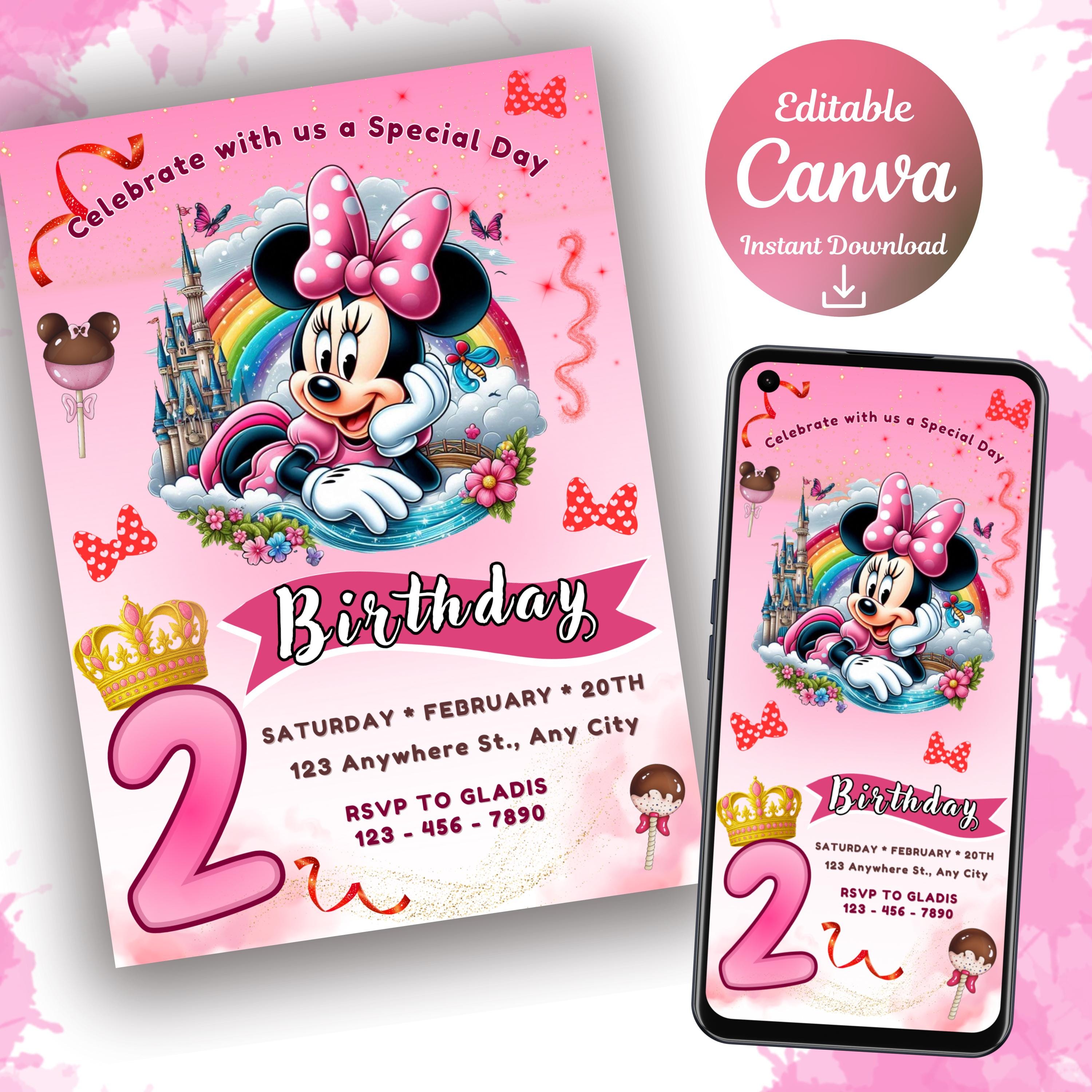 Pink Minnie Mouse Birthday Invitation | Minie Birthday Invite | Canva ...