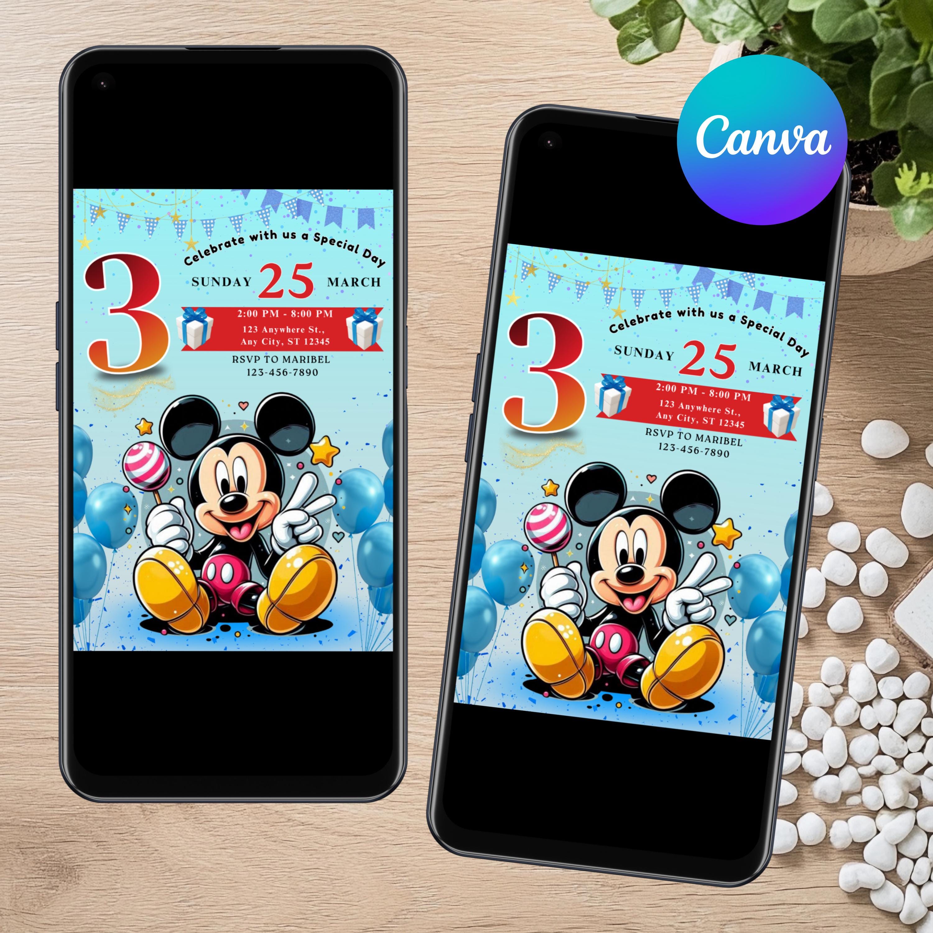 Mickey Mouse Blue Birthday Invitation | Editable Boy Invite | Canva ...