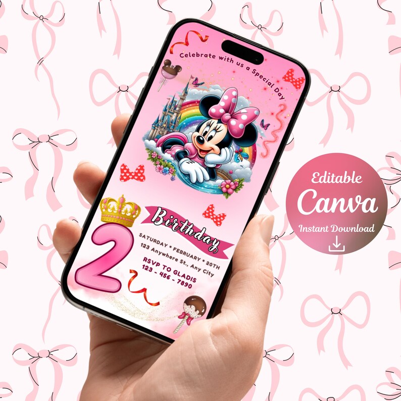 Pink Minnie Mouse Birthday Invitation | Minie Birthday Invite | Canva ...