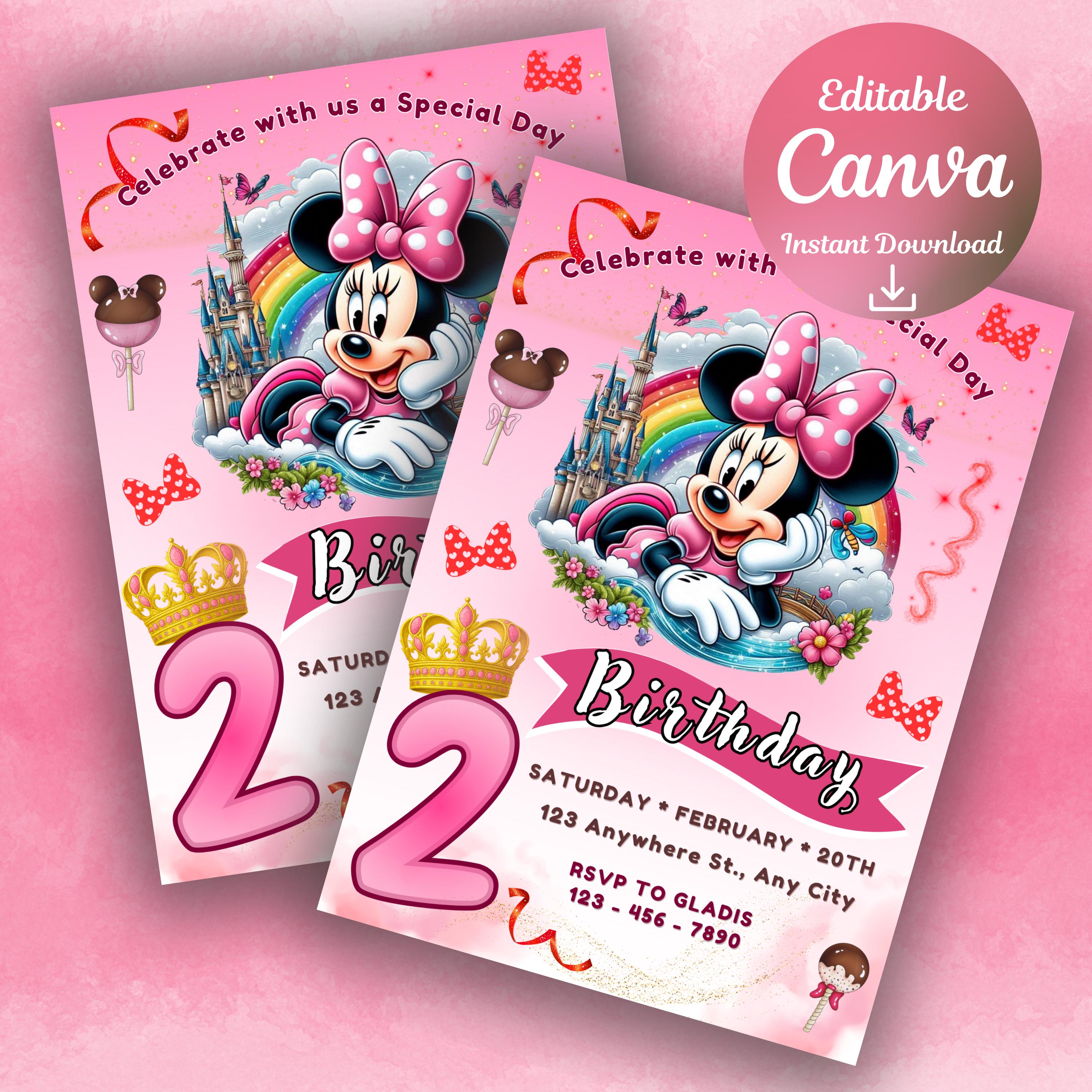 Pink Minnie Mouse Birthday Invitation | Minie Birthday Invite | Canva ...