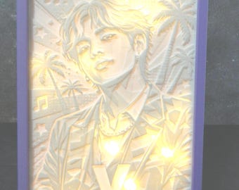 V BTS Photo Light Up 3D Printed Lithophane in Frame