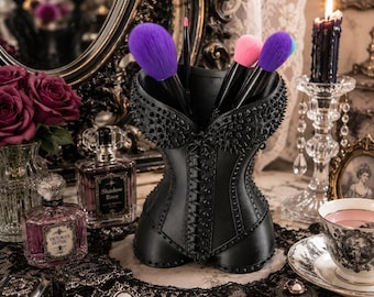 Corsé con pinchos, portalápices y brochas de maquillaje, impreso en 3D, decoración gótica victoriana