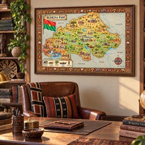 Burkina Faso Illustrated Map Print, Colorful Watercolor Wall Art
