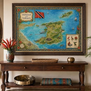 Trinidad Tobago Map Print | Illustrated Watercolor Design, Multiple Sizes