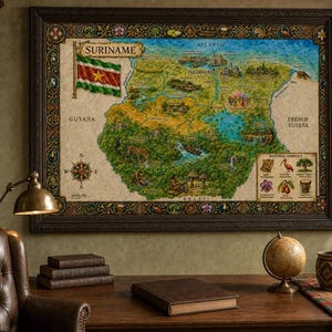 Illustrated Map Art | Suriname Watercolor Wall Print, Multiple Sizes
