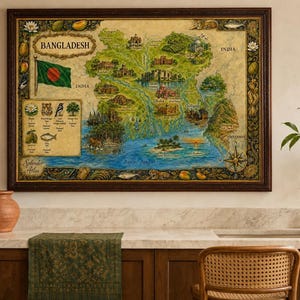 Bangladesh Map Watercolor Art | Illustrated Travel Poster Digital Download