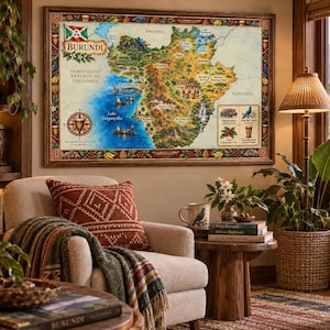 Burundi Map Print, Colorful Watercolor Country Map Art in 3 Sizes