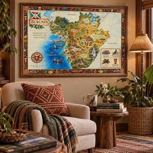 Burundi Map Print, Illustrated Watercolor Africa Map Art Download