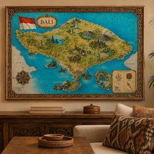 Bali Map Print | Watercolor Illustrated Art, Digital Download