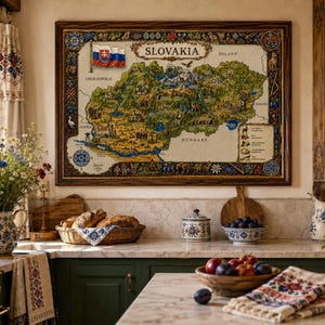 Karta över Slovakien | Illustrerad akvarellväggkonst, flera storlekar