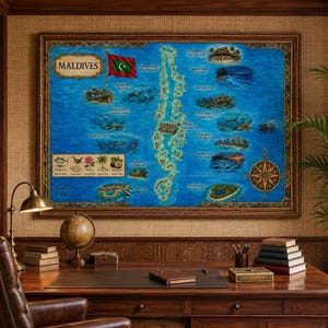 Maldives Map Print | Watercolor Island Wall Decor, Three Sizes