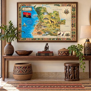 Angola Map Print, Illustrated Watercolor Map Art Digital Download