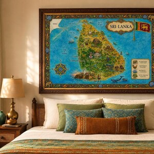 Illustrated Map Art | Sri Lanka Watercolor Wall Decor, Multiple Sizes