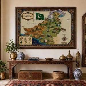 Pakistan-Karte als Kunstdruck | Illustrierte Aquarellkarte zum digitalen Download, Vintage-Kartografie