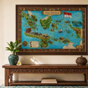 Indonesia Map Print | Illustrated Watercolor Wall Art, Multiple Sizes
