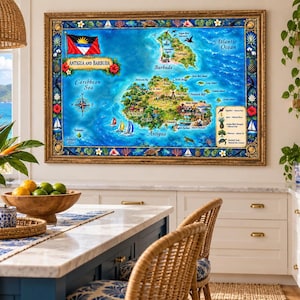 Antigua Barbuda Map Print, Watercolor Caribbean Wall Art