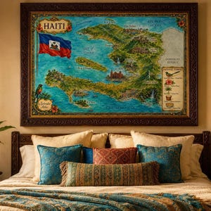 ハイチ地図プリント｜水彩画風デジタルダウンロード｜カリブ海の壁飾り