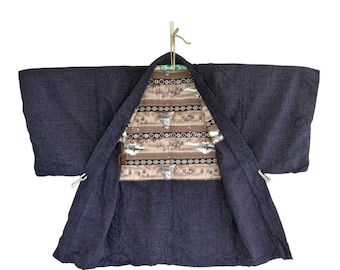 Vintage Indigo Cotton Haori Jacket: Japanese Kimono Coat