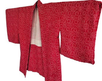 Vintage Red Floral Haori - Japanische Kimonojacke - Seidenmischung