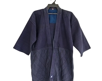 Vintage Japanese Kendo Gi Jacket - Indigo Blue, Quilted Lower, Traditional Martial Arts Uniform