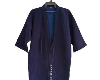 Vintage Japanese Kenbu-Do Jacket - Indigo Blue, Embroidered Kanji, Traditional Martial Arts Uniform