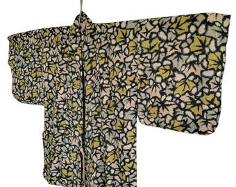 Haori con estampado de hojas vintage: Chaqueta kimono japonesa - 81 cm de largo