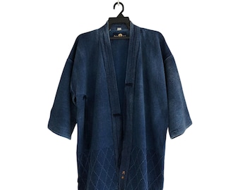 Vintage Indigo Noragi Jacket - Quilted Diamond Pattern - Japanese Workwear - Blue Sashiko Noragi Style