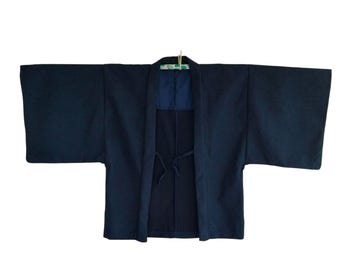Vintage Navy Blue Haori - Japanese Kimono Jacket with Tie