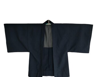 Vintage Indigo Blue Haori - Japanese Kimono Jacket, Minimalist Outerwear