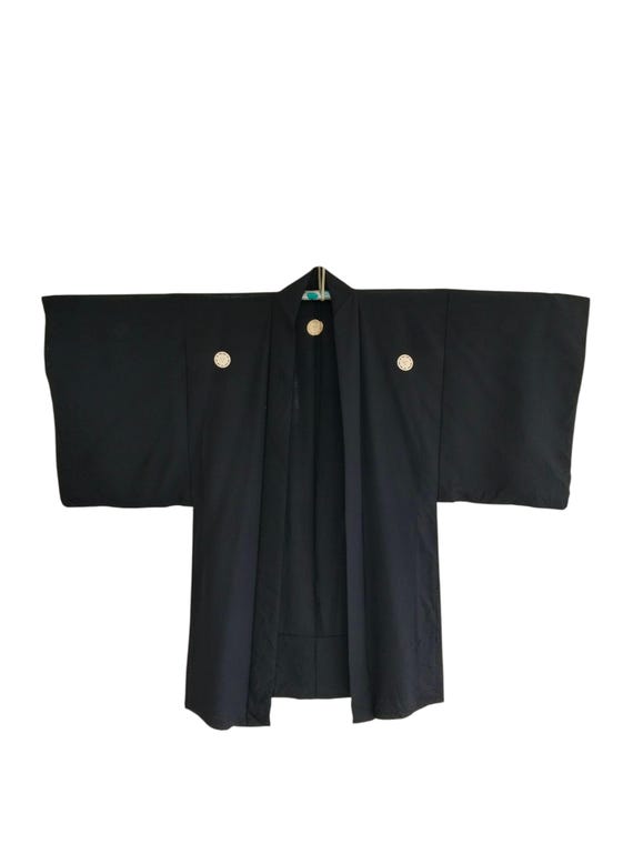 Vintage Black Mon-tsuki Haori Kimono: Japanese Crested Formal