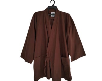 Vintage Brown Cotton Noragi Jacket - Japanese Workwear Kimono Coat