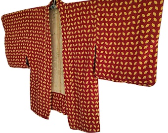 Haori japonés tradicional - Estampado de hojas - Kimono vintage