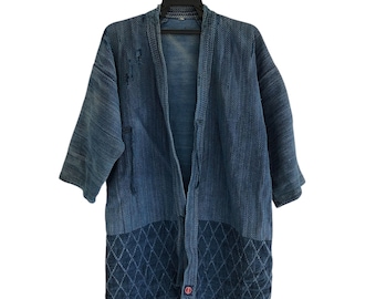 Distressed Indigo Noragi Jacket - Vintage Japanese Workwear Coat - Kendo Gi Jacket Martial Art