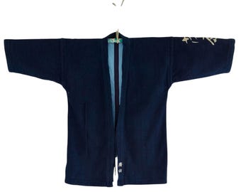 Japansk vintage-indigofärgad Noragi-jacka: Boro Workwear Kimono