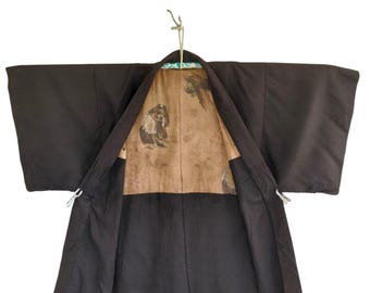 Vintage japanische Haori-Jacke: Kimono-Oberbekleidung aus Seidenmischung mit Malerischem Print