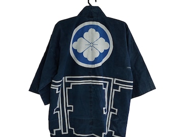 Vintage indigo japansk Happi-kappa • Bomulls kimonojacka