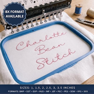 Bean Stitch Embroidery Font - Delicate Handwritten Script Alphabet - Thin Outline Cursive Lettering - Modern Heirloom BX Font Digital File