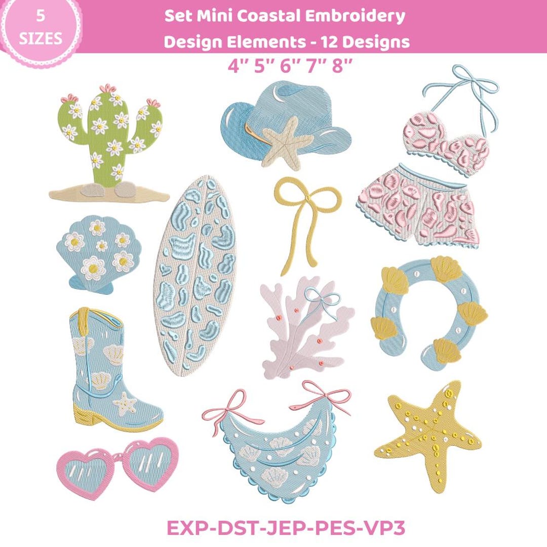 Tiny Coastal Mini Icon Embroidery Designs, New England Summer Mini ...