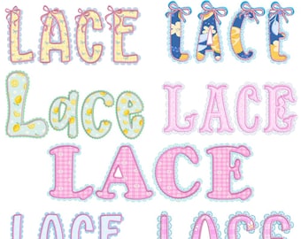 Lacey Applique Font Bundle, 7 Designs Fishtail Alphabet, Scalloped Edge Monogram Letters, Machine Embroidery Font BX PES DST