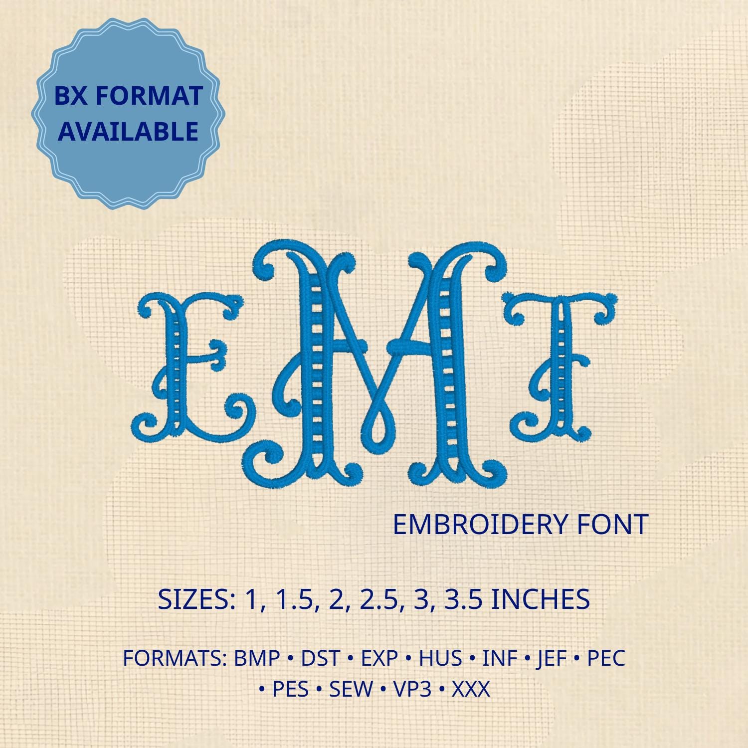Fishtail Monogram Embroidery Font, 6 Sizes 11 Formats + BX, Machine ...