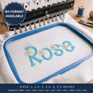 Summer Floral Embroidery Font, Pink Daisy Alphabet for Machine Embroidery, Spring Garden Monogram, Stitched Flower Letters Bundle