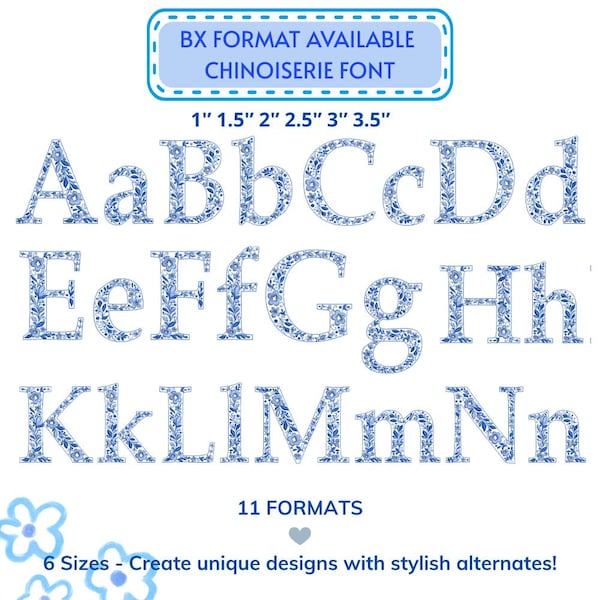 Floral Font Alphabet Machine Embroidery Designs (Only Uppercase), Monogram Font, 6 Sizes, 11 Formats