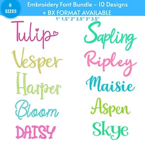 Lot de 10 polices de caractères à broder - écriture manuscrite et alphabet de blocs - lettres cursives modernes pour des motifs de broderie de noms personnalisés