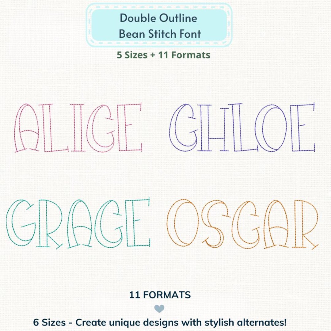Double Lettering Double Outline Bean Stitch Font - Modern Tall Alphabet Embroidery ...